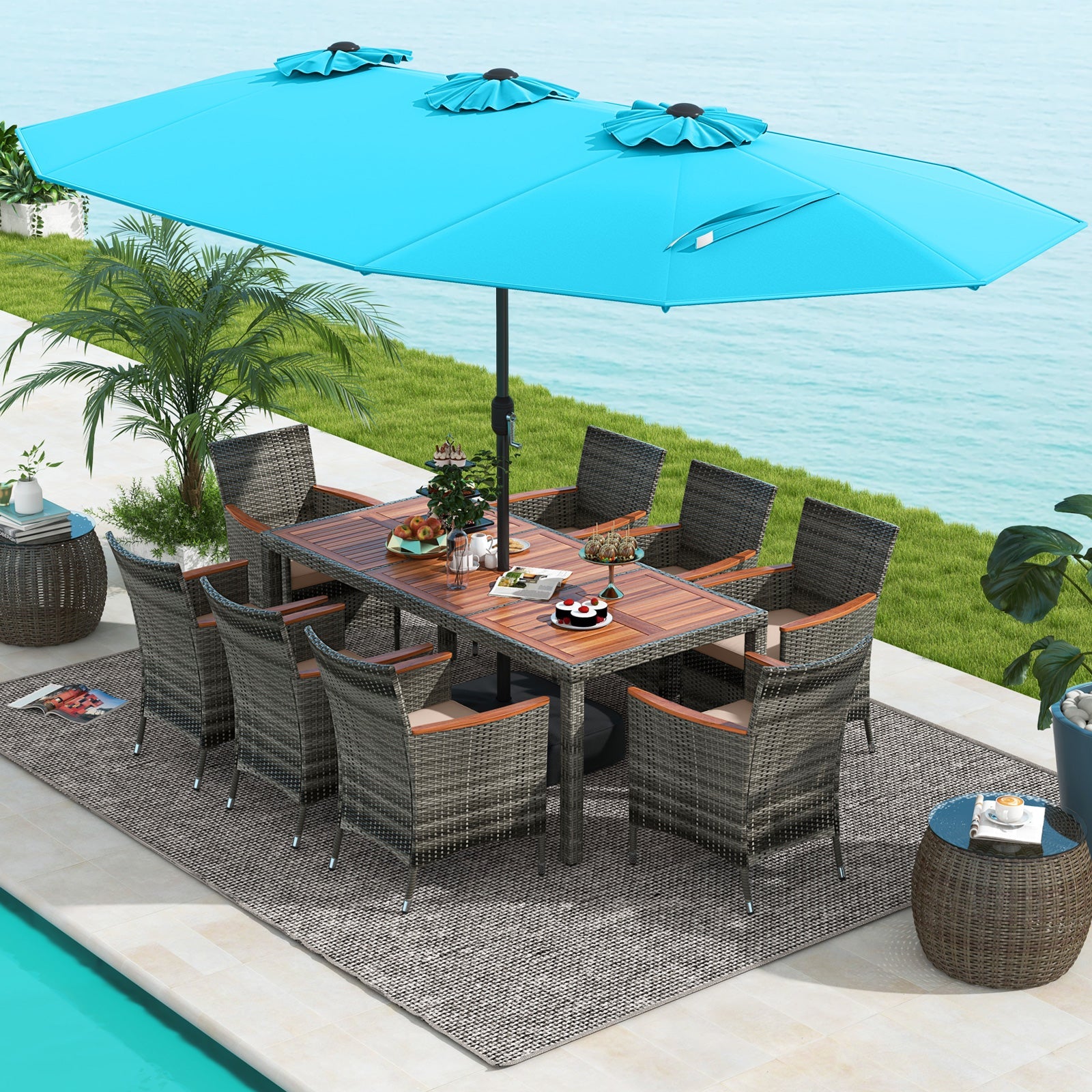 composite slatted patio dining table umbrella hole Amazon.com: MFSTUDIO Outdoor Dining Set for 6, Metal Patio Dining Set for  Deck Backyard Poolside Garden, 7 Piece Patio Table and Chairs Set with Umbrella  Hole : Patio, Lawn & Garden