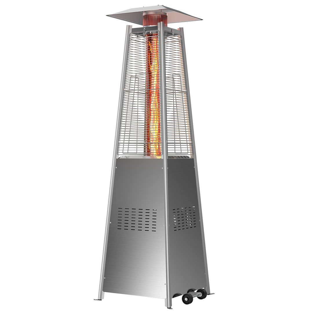 Pyramid Patio Heater, 48000 BTU Outdoor Heater With Wheels And Ignition, LED Propane Patio Heater