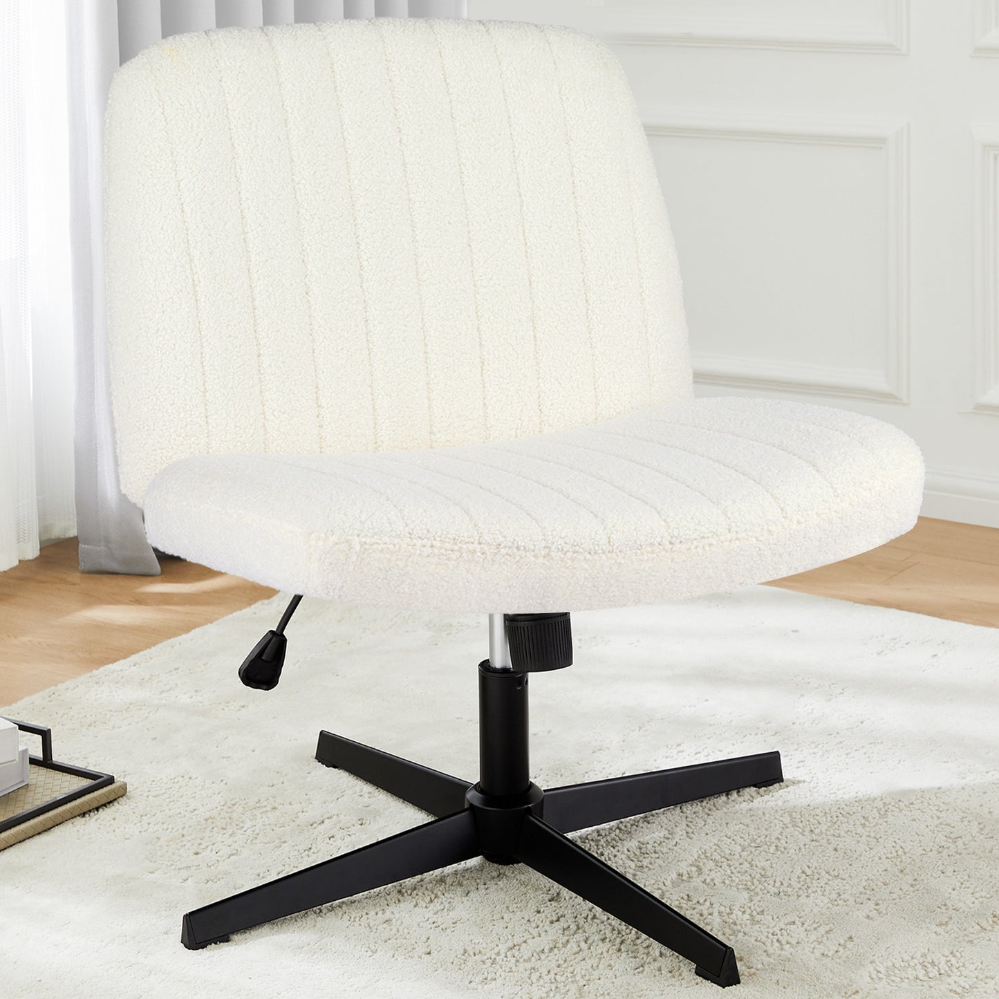 Enchanted Glam Luxe Home Office Armless Cross Legged Swivel Chair Beige