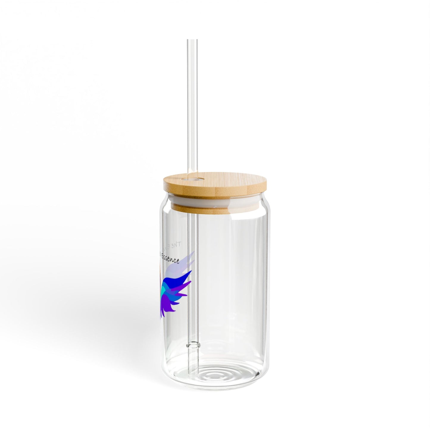16oz Glass Sipper Tumbler with Bamboo Lid — Enchanted Essence Peacock Wing Design