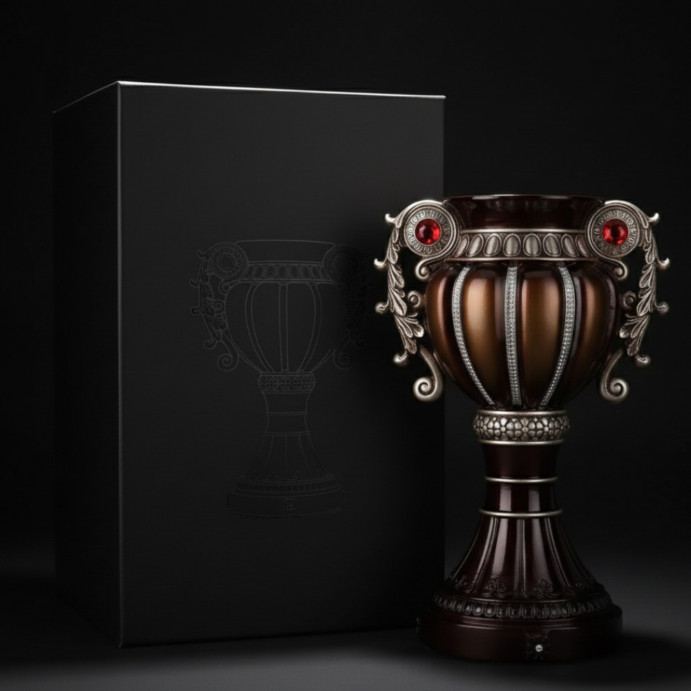 17.5" Tall Delicata Bronze & Silver Urn Vase Ornate Vintage Style Centerpiece with Red Gem Accents