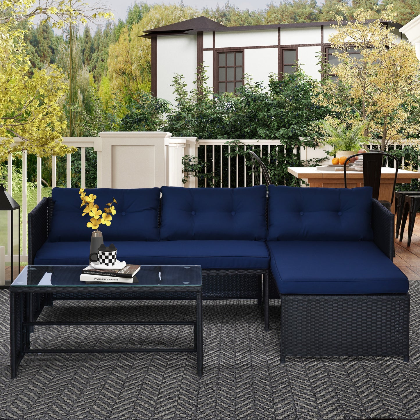 3 Piece Patio Furniture Set - Luxe Outdoor Lounge With L Shaped And Cushions
