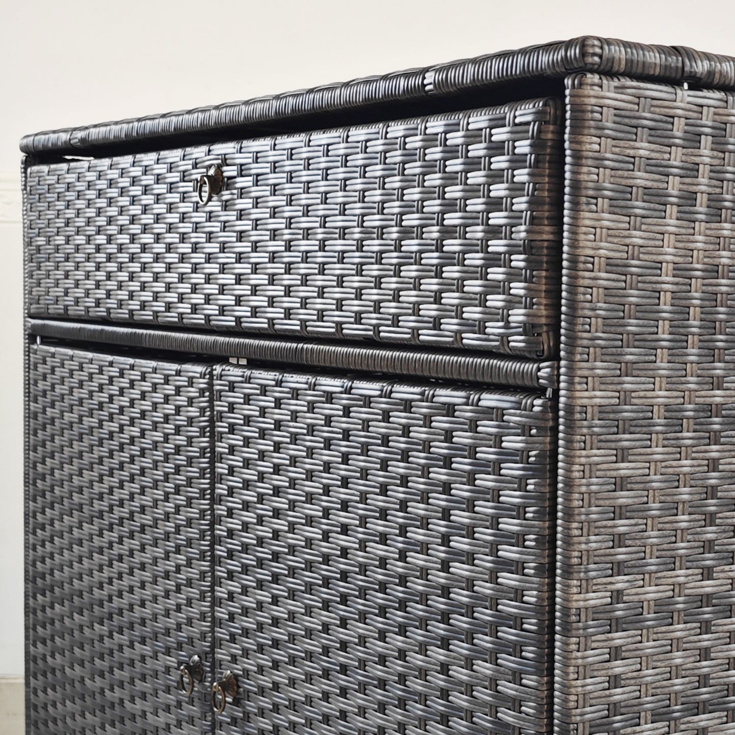 Outdoor Storage Cabinet, Waterproof PE Rattan Cabinet with Drawer for Indoor, Outdoor Swimming Pool, Gray