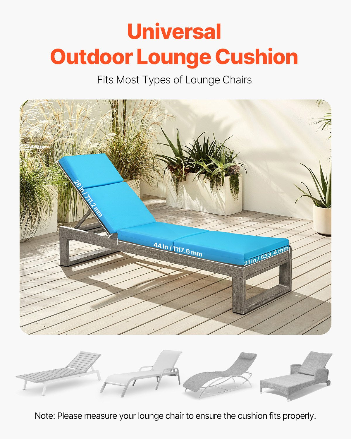 Waterproof Universal Fit Outdoor Chaise Lounge Cushions