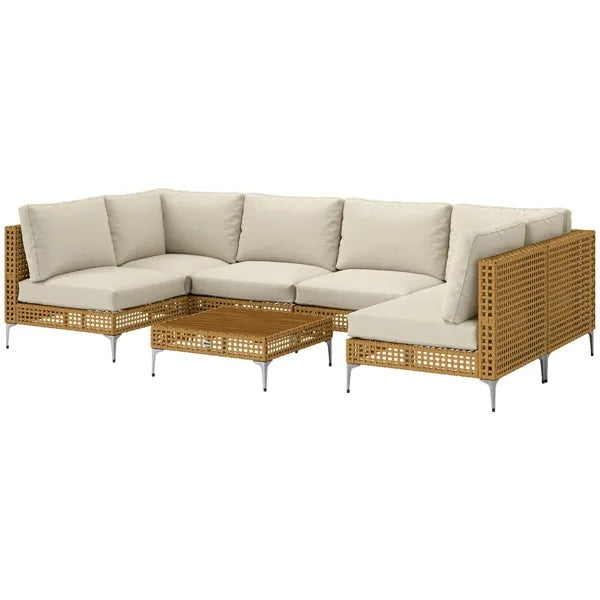 Enchanted Luxe 7 Piece Modular Patio Set With Wicker Wrapping