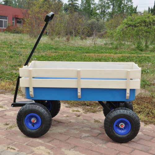 Elegant All Terrain Garden Wagon With Wooden Railing And Air Tires