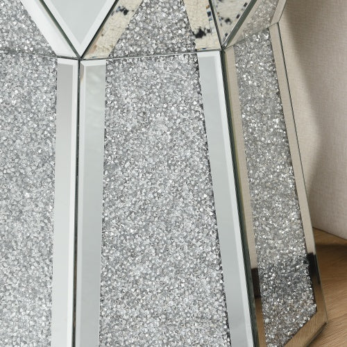 Drum Style Table With Mirror Crystal Inlay - Opulent Silver