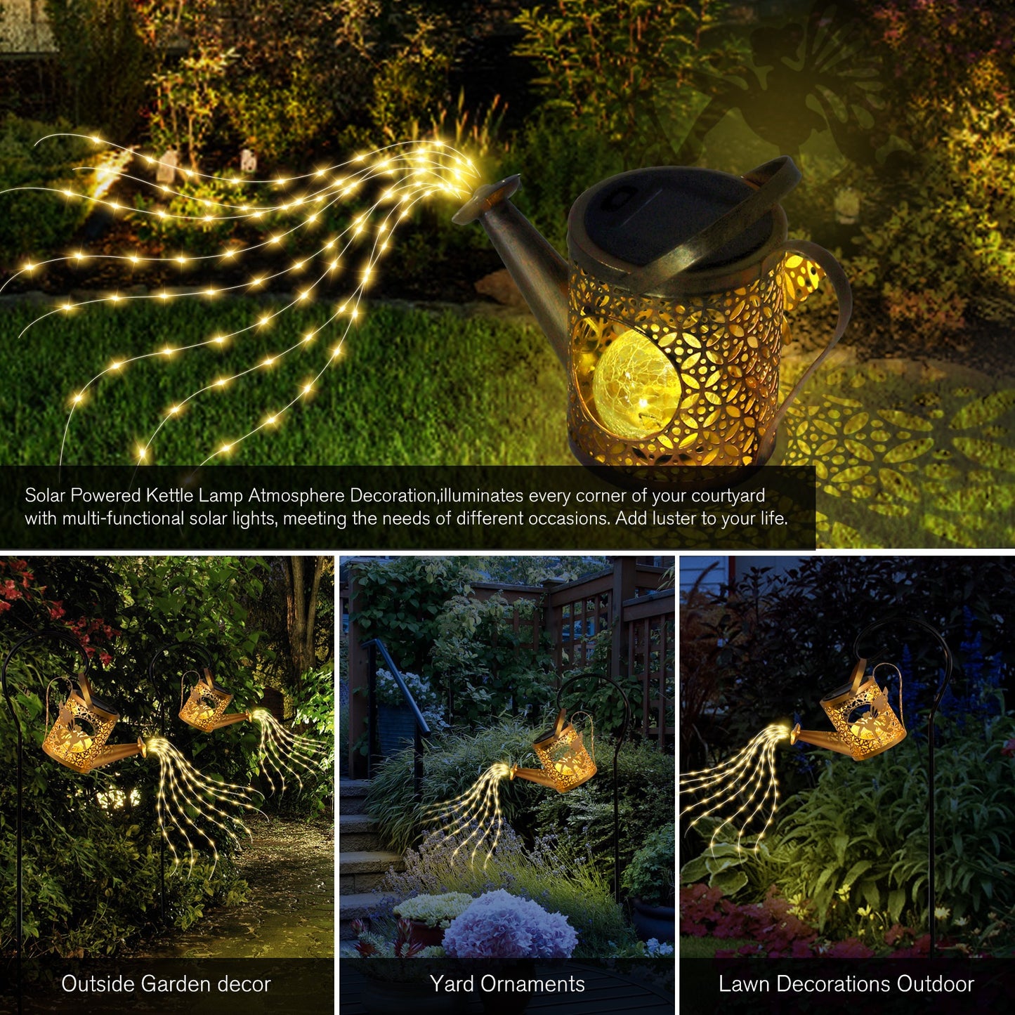 Solar Watering Can Lantern With Cascade Fairy Lights