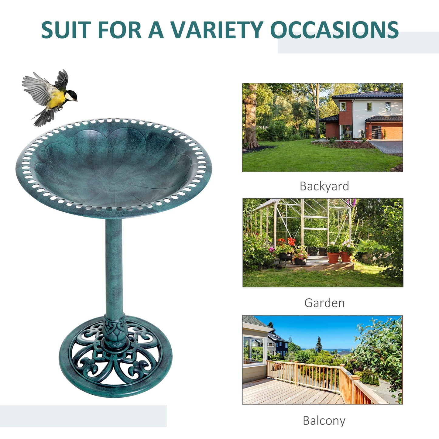 Enchanted Luxe 28 Inch Bird Bath With Fleur De Lis Pattern