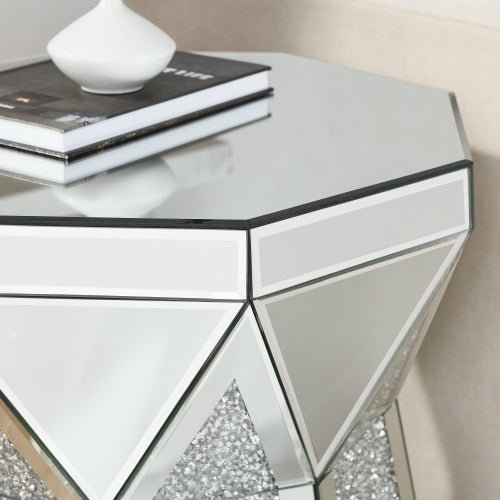 Drum Style Table With Mirror Crystal Inlay - Opulent Silver
