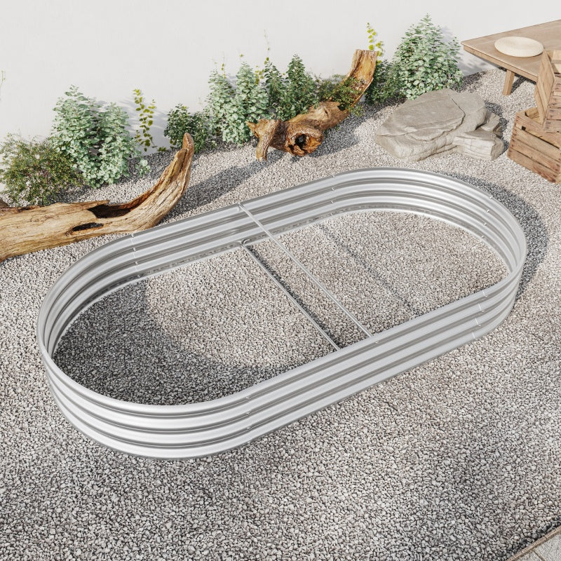 Elegant Oval Metal Raised Garden Bed In Silver For Plants And Flowers