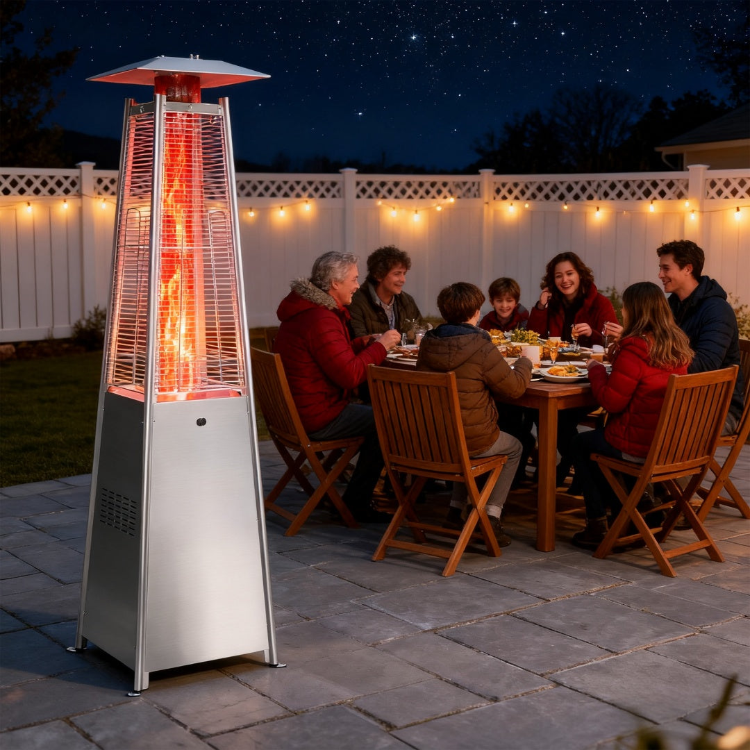 Pyramid Patio Heater, 48000 BTU Outdoor Heater With Wheels And Ignition, LED Propane Patio Heater