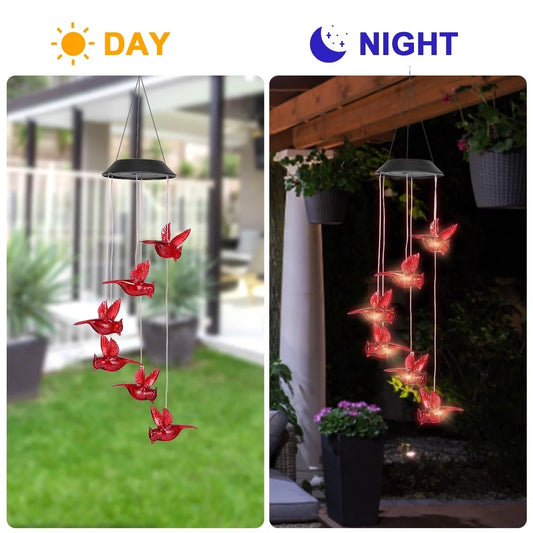 Colorful Solar Wind Chimes With Flaming Bird Lights