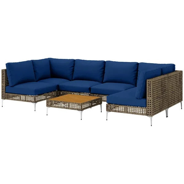Enchanted Luxe 7 Piece Modular Patio Set With Wicker Wrapping