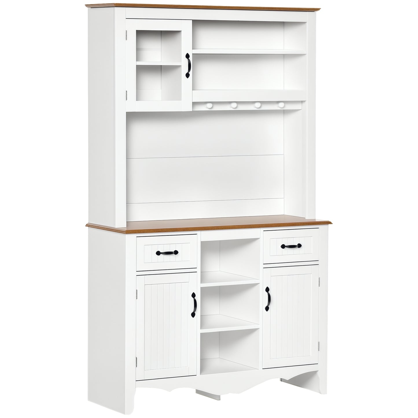 Farmhouse 71" Kitchen Buffet with Hutch, Storage Cabinet with Drawers and Shelves, White