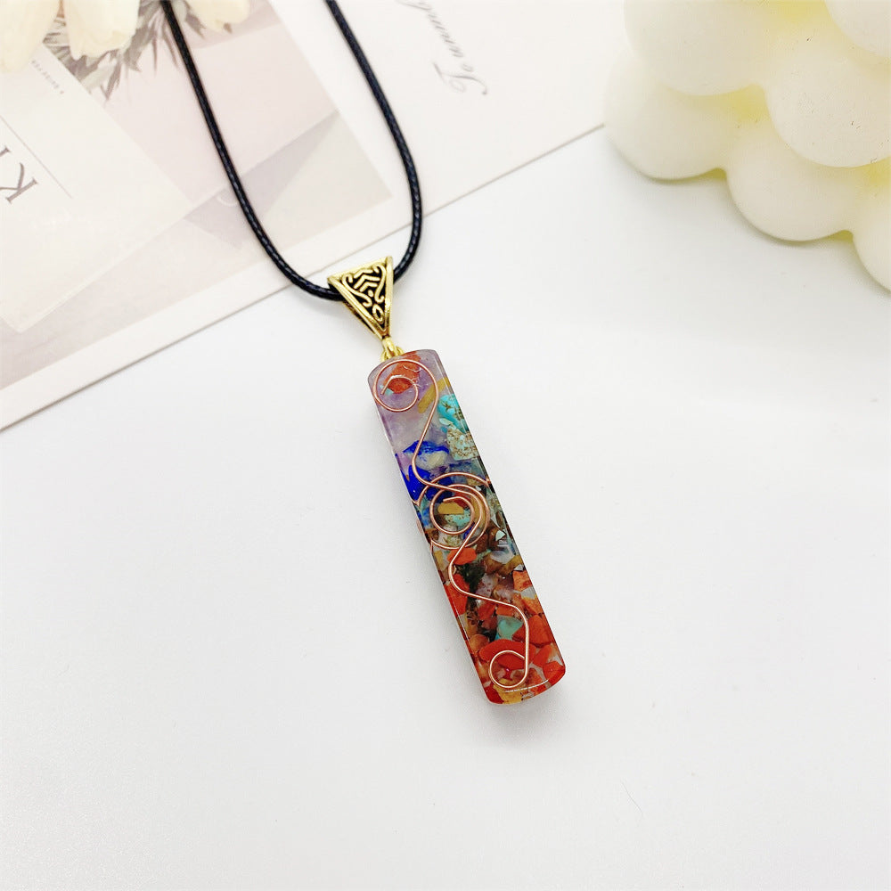 The Enchanted Essence Retro Reiki Crystal Pendant Luminous 7 Chakra Stone Necklace - For Yoga Meditation
