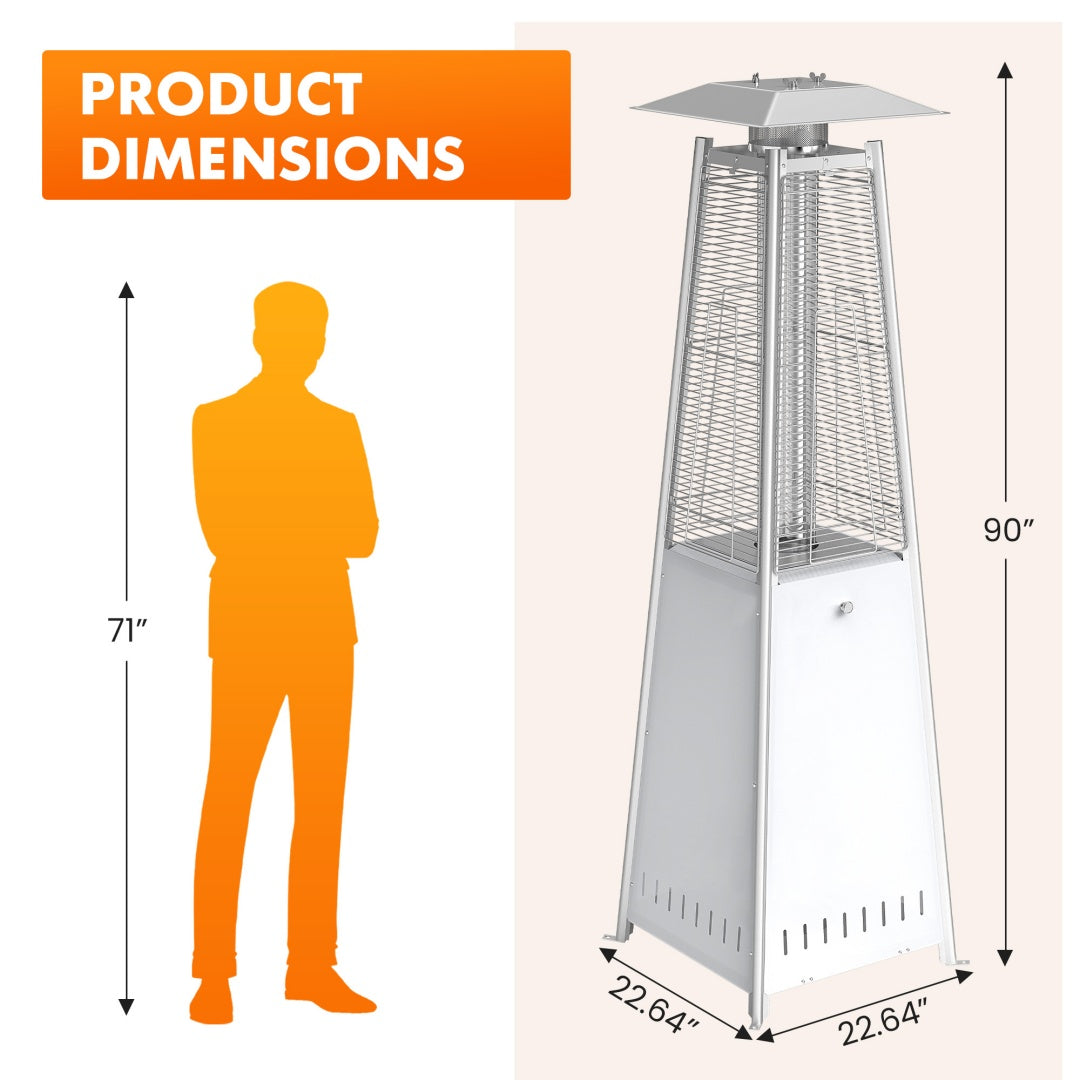Pyramid Patio Heater, 48000 BTU Outdoor Heater With Wheels And Ignition, LED Propane Patio Heater