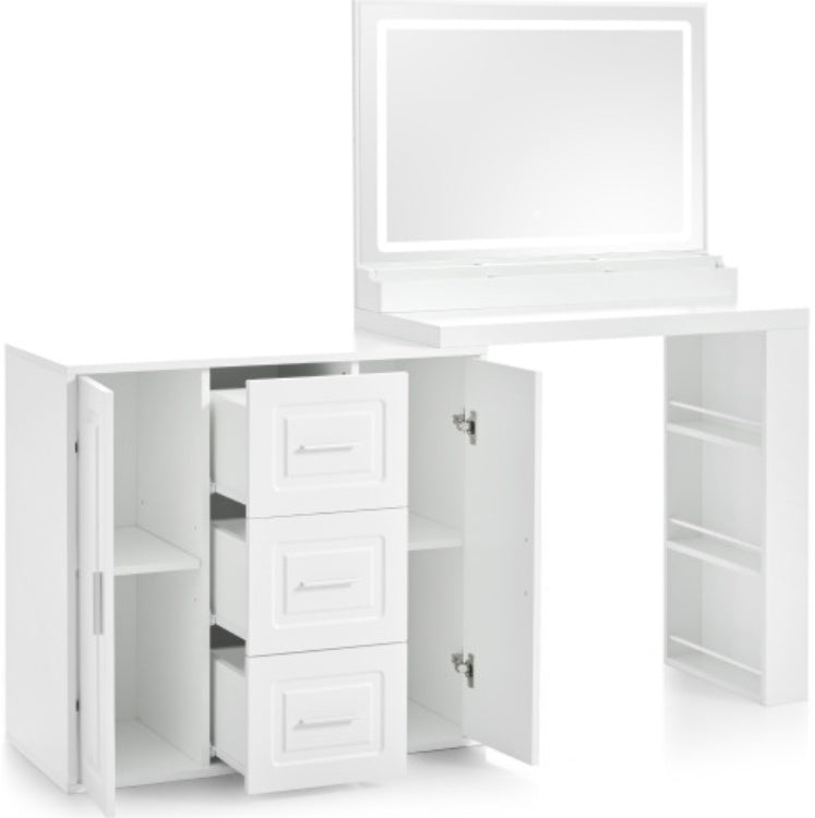 Vanity Desk With Mirror And Lights - Glam Dressing Table With Ample Storage White
