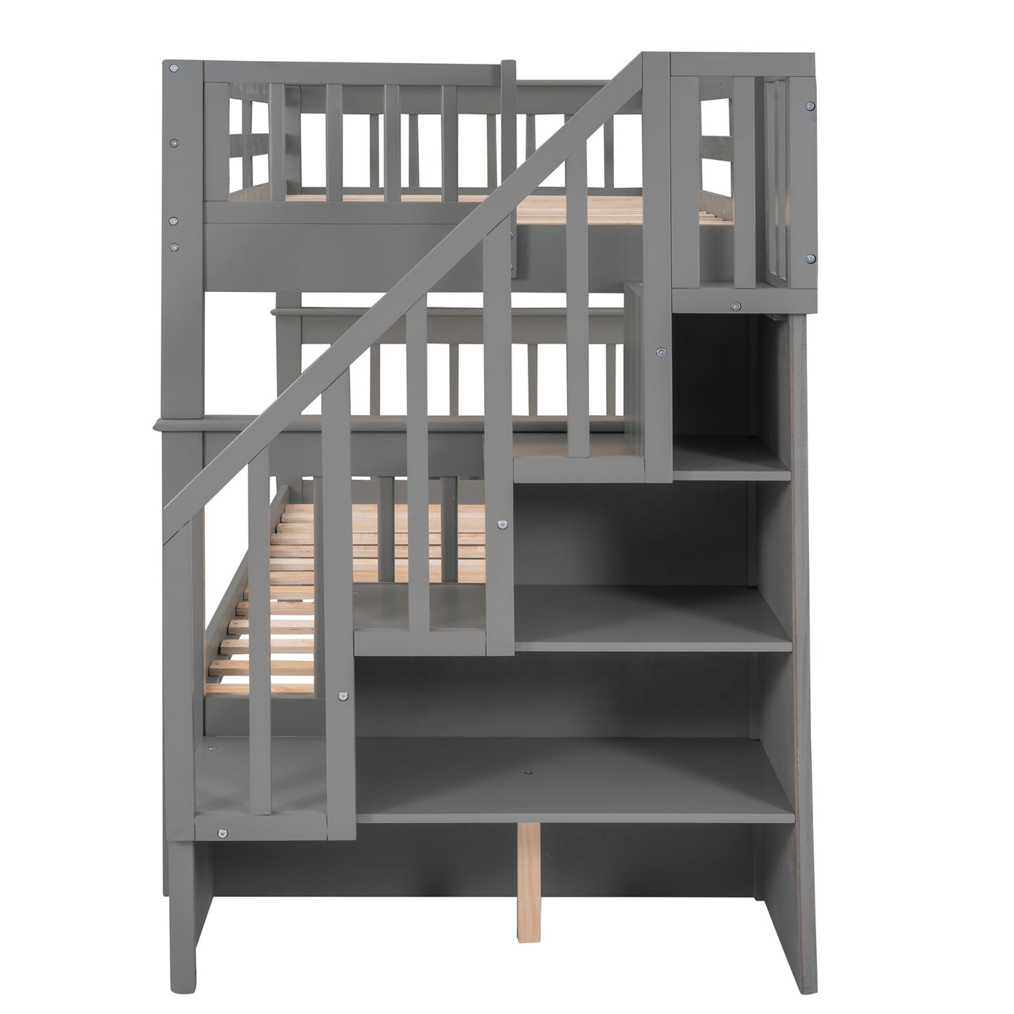 Stairway Twin-Over-Twin Bunk Bed With 3 Drawers - Gray