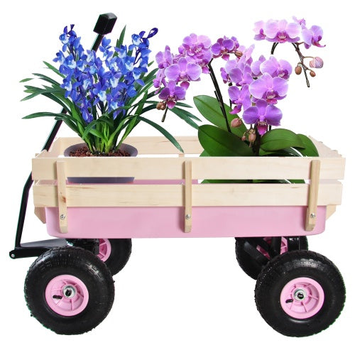 Elegant All Terrain Garden Wagon With Wooden Railing And Air Tires
