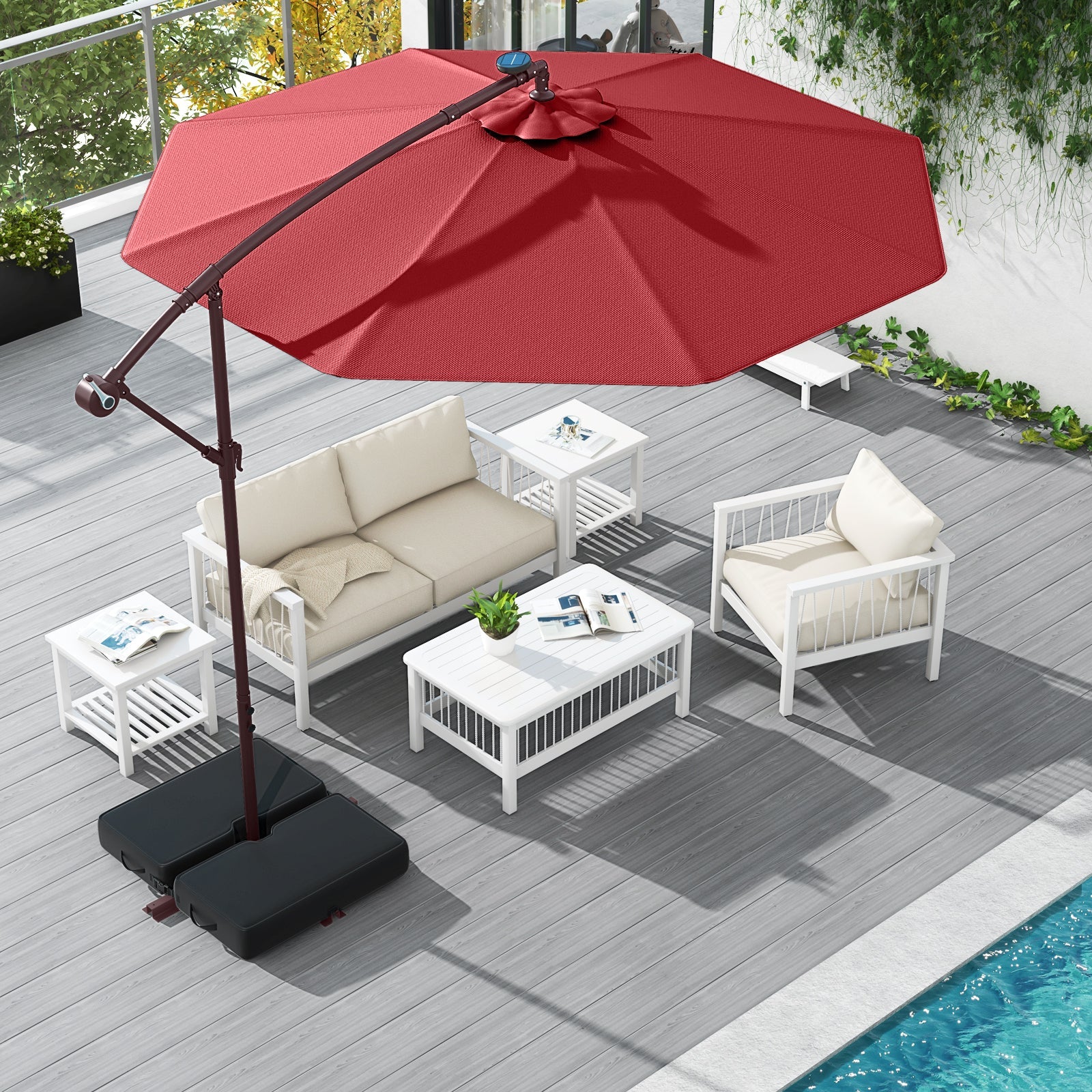 enchanted patio umbrellas 10 Ft Patio Umbrella Offset Cantilever Umbrella with 40 Solar Powered – The Enchanted Essence