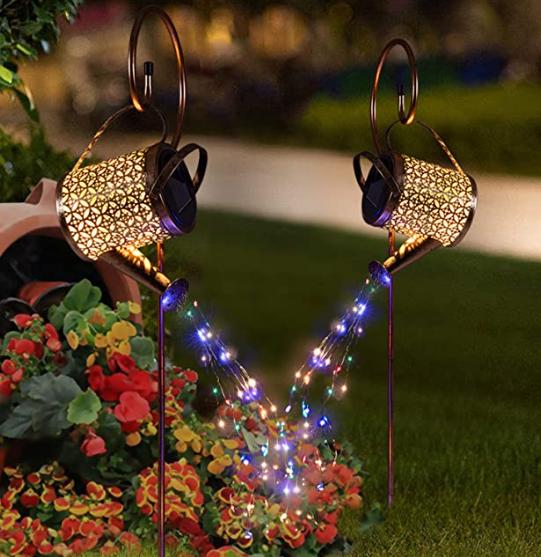 Copper Watering Can Solar Garden Lights With Hanging Pattern