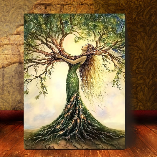 Room Decor 1pc Tree Of Life Canvas Art Print, Wooden Framed Nature-Inspired Wall Decor