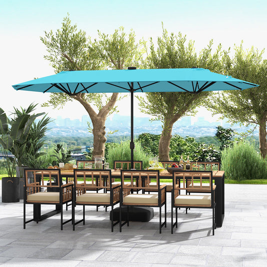13FT Double-sided Patio Umbrella with Solar Lights for Garden Pool Backyard-Turquoise