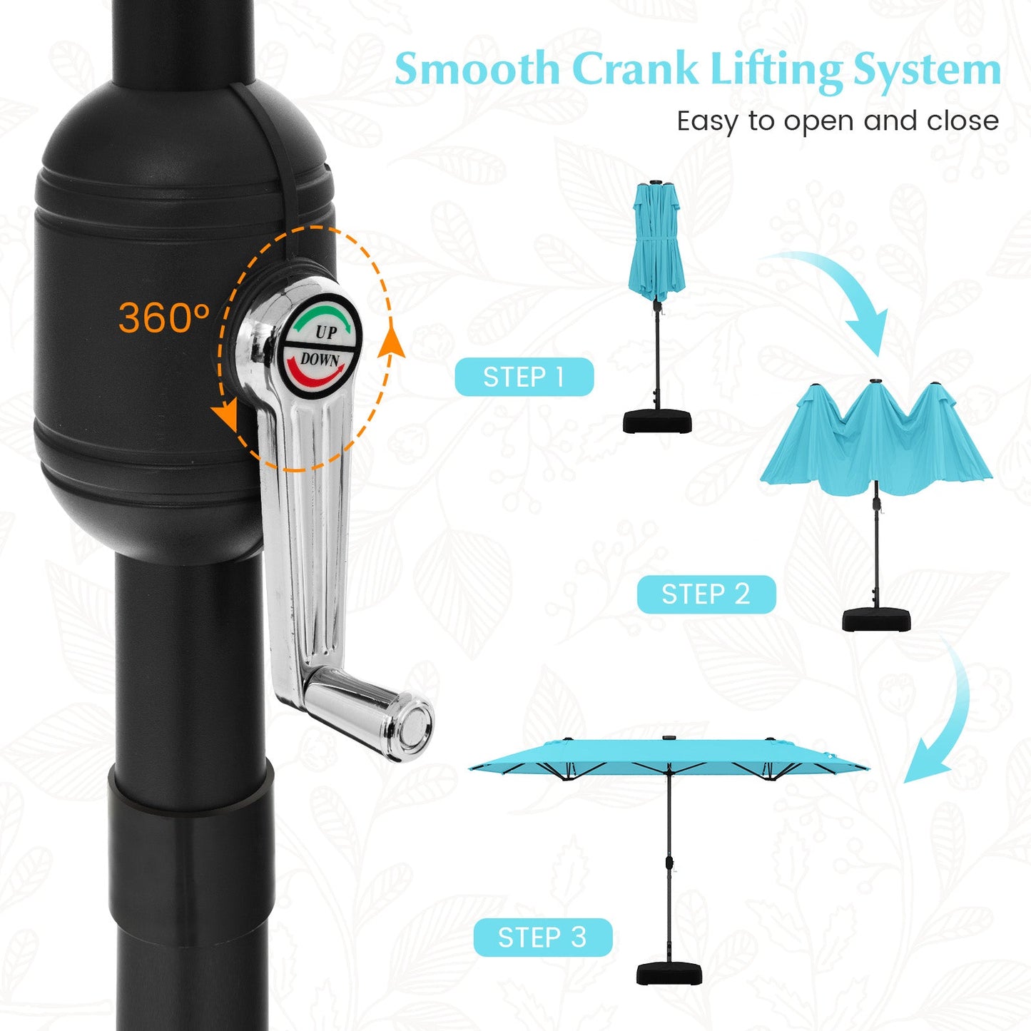 13FT Double-sided Patio Umbrella with Solar Lights for Garden Pool Backyard-Turquoise