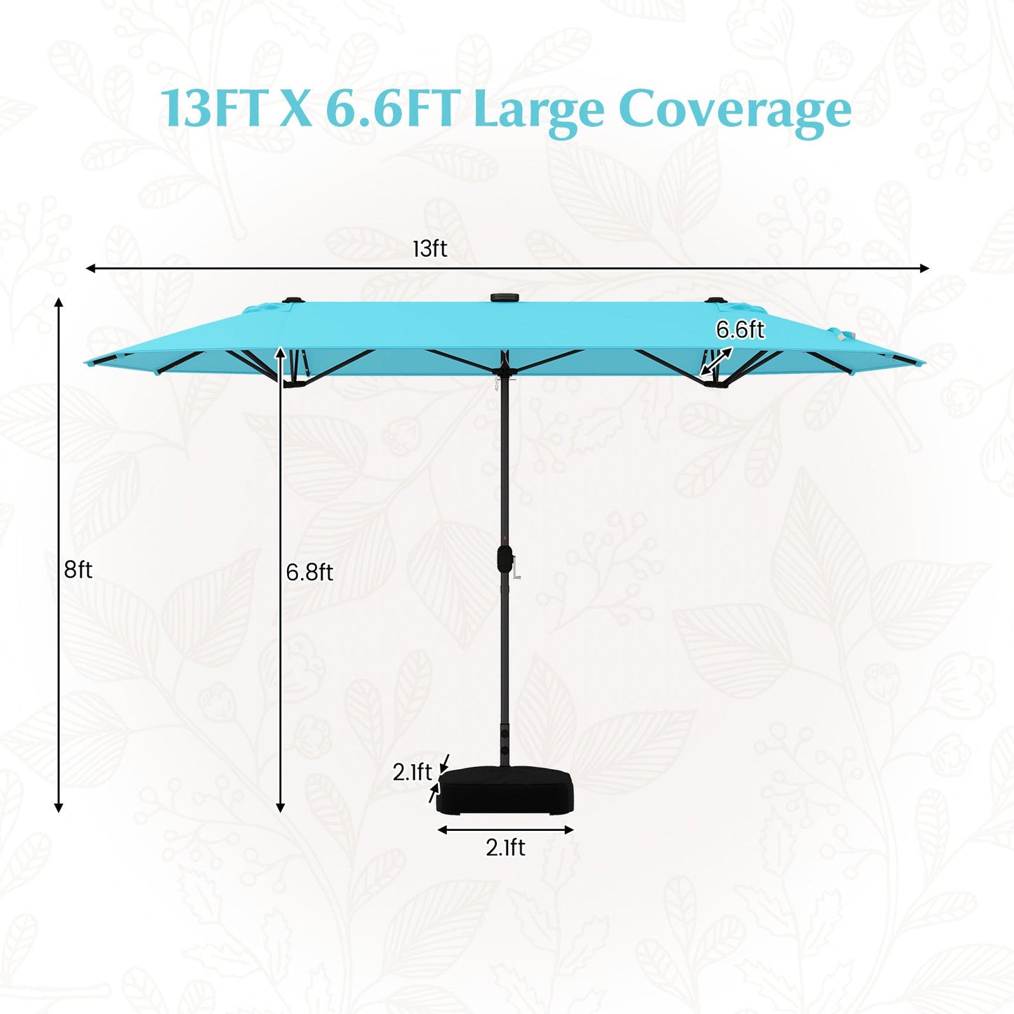 13FT Double-sided Patio Umbrella with Solar Lights for Garden Pool Backyard-Turquoise