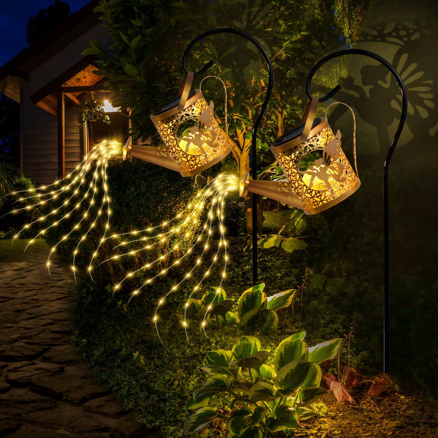 Solar Watering Can Lantern With Cascade Fairy Lights