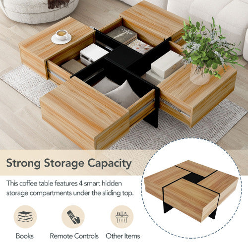 Unique Design Coffee Table With 4 Hidden Storage Compartments Extendable Sliding Top