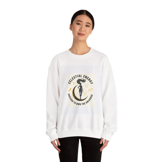 Celestial Energy Crewneck Sweatshirt — “Dressed to Own the Universe” Graphic