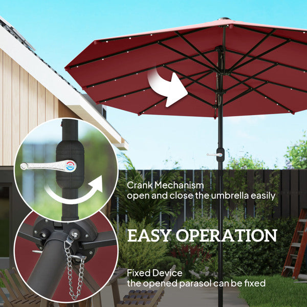 Solar Powered Led Beach Umbrella With Crank And Double Canopy