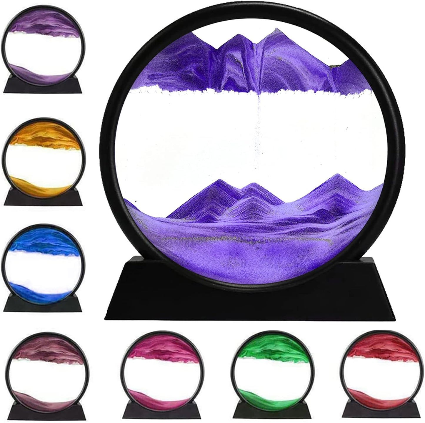 3D Dynamic Sand Art Round Glass Purple -  For Relaxing Desk Decor