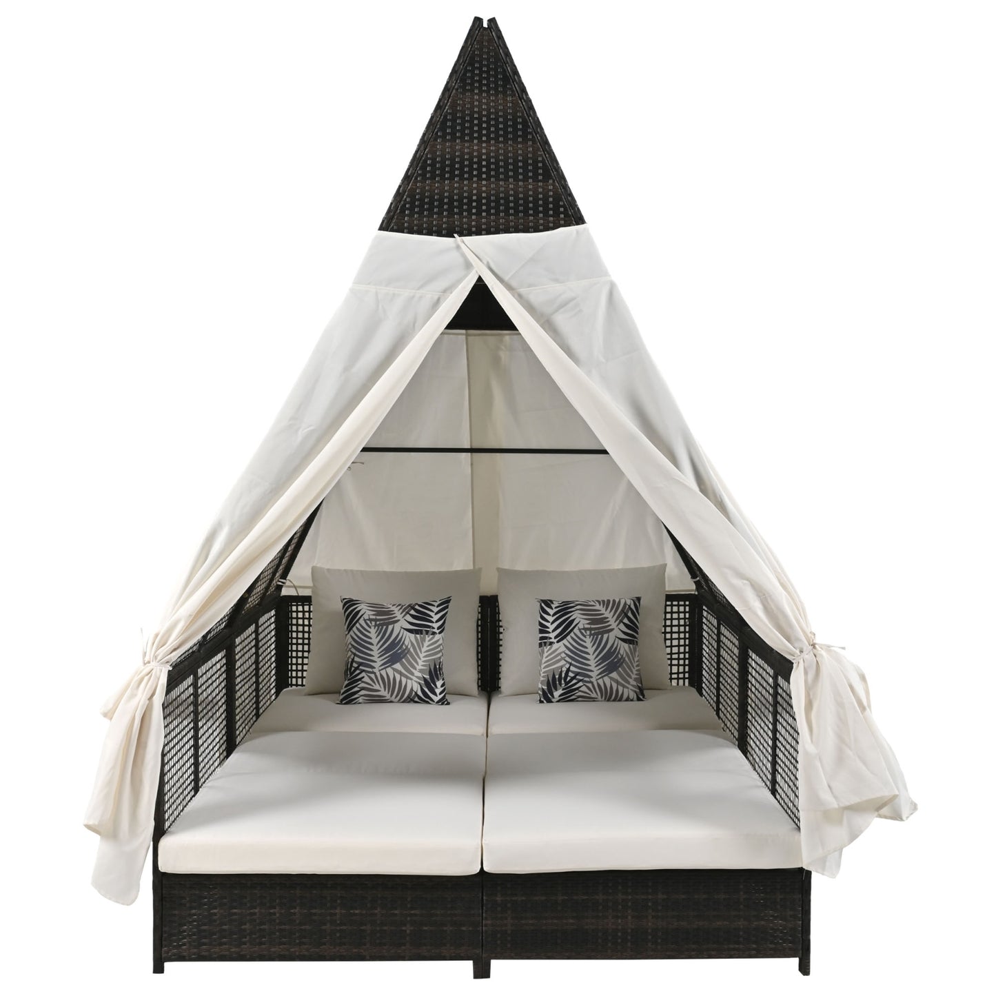 Enchanted Luxe Cream Outdoor Daybed With Backrest And Curtains