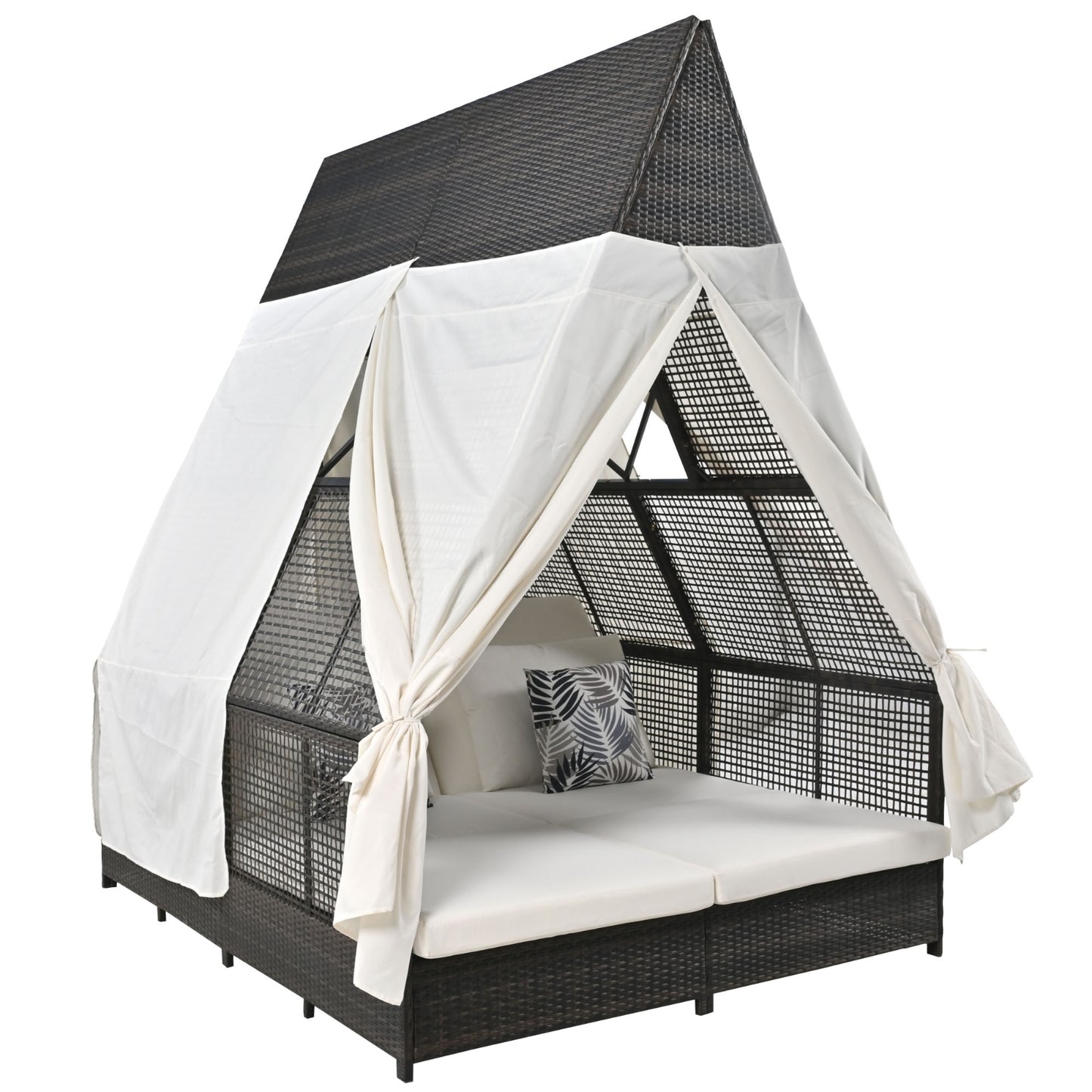 Enchanted Luxe Cream Outdoor Daybed With Backrest And Curtains