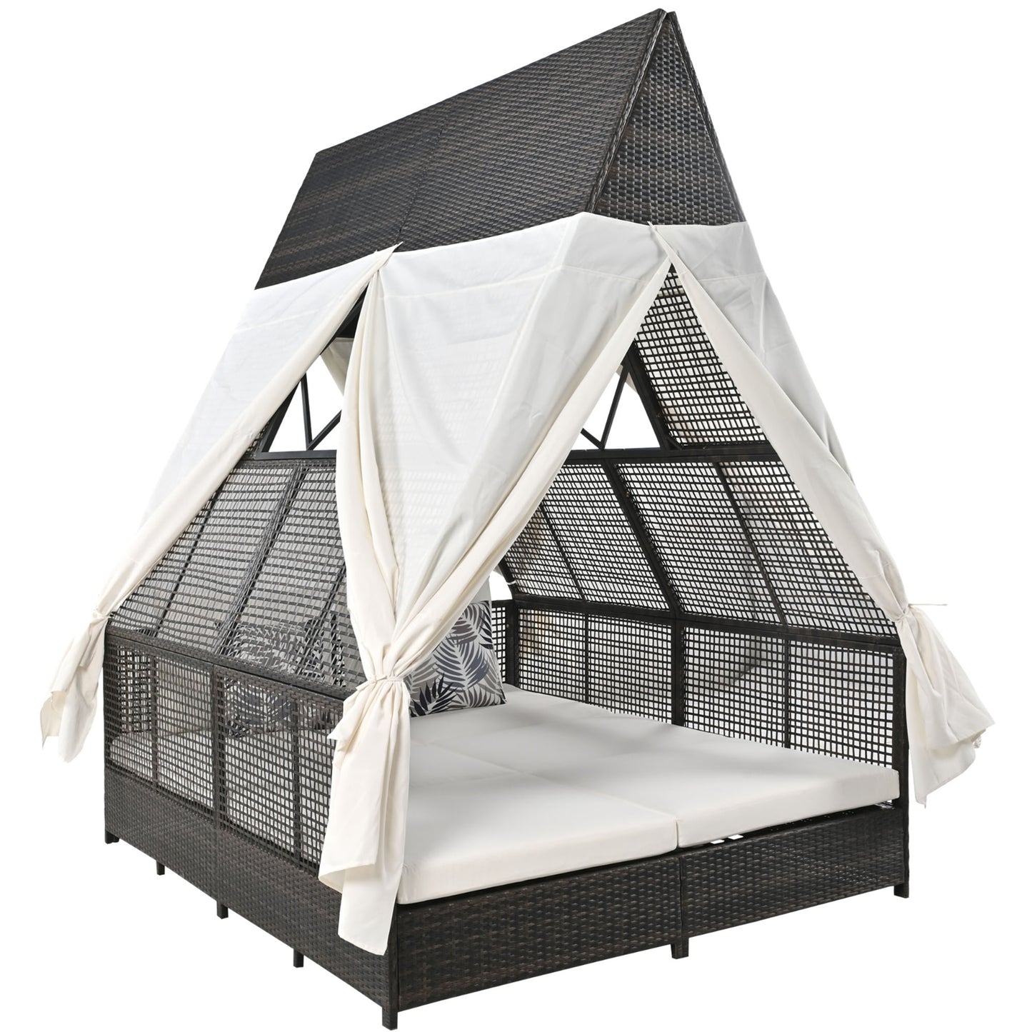 Enchanted Luxe Cream Outdoor Daybed With Backrest And Curtains