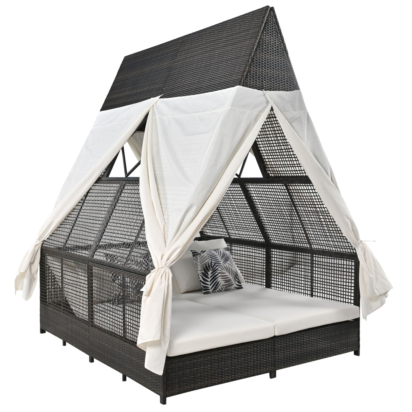 Enchanted Luxe Cream Outdoor Daybed With Backrest And Curtains