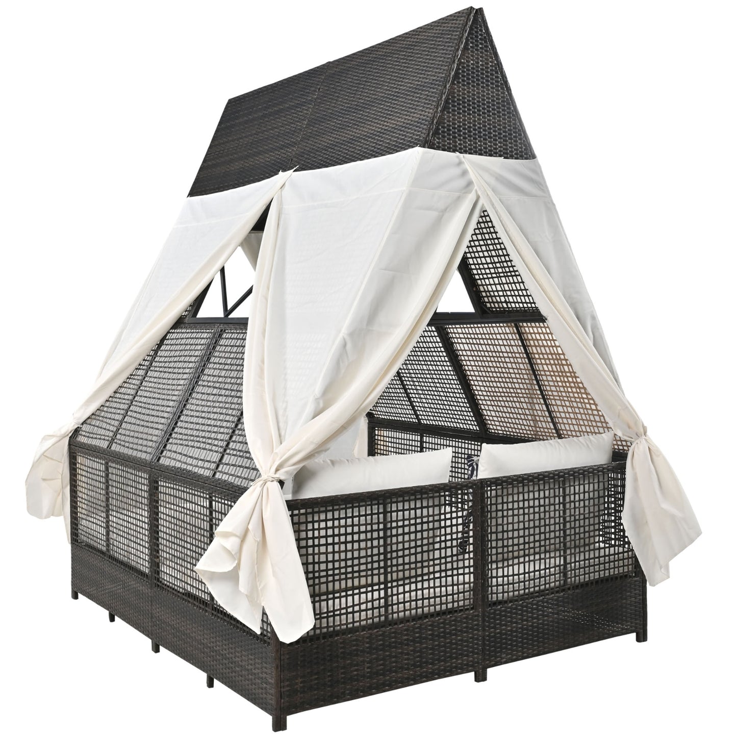 Enchanted Luxe Cream Outdoor Daybed With Backrest And Curtains