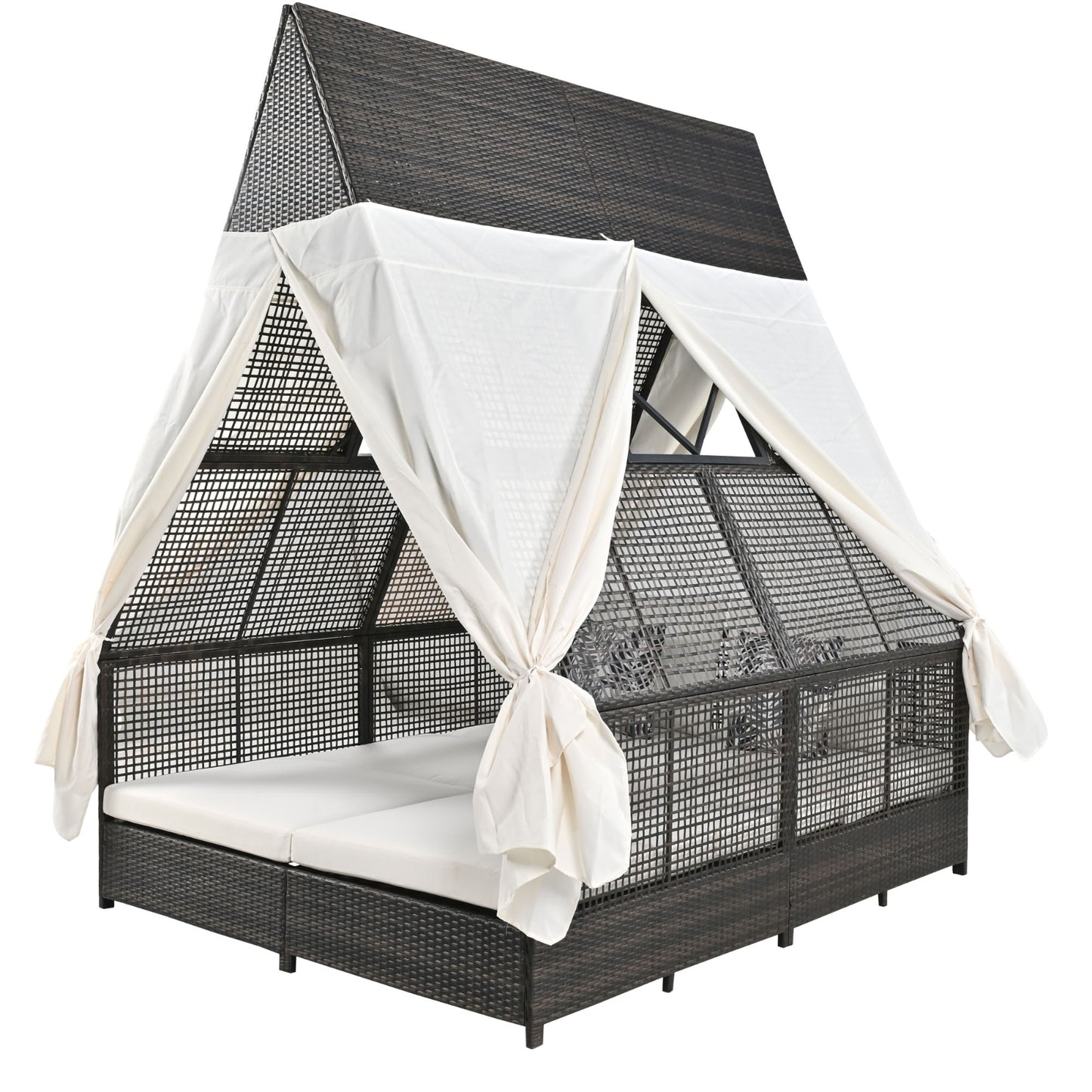 Enchanted Luxe Cream Outdoor Daybed With Backrest And Curtains