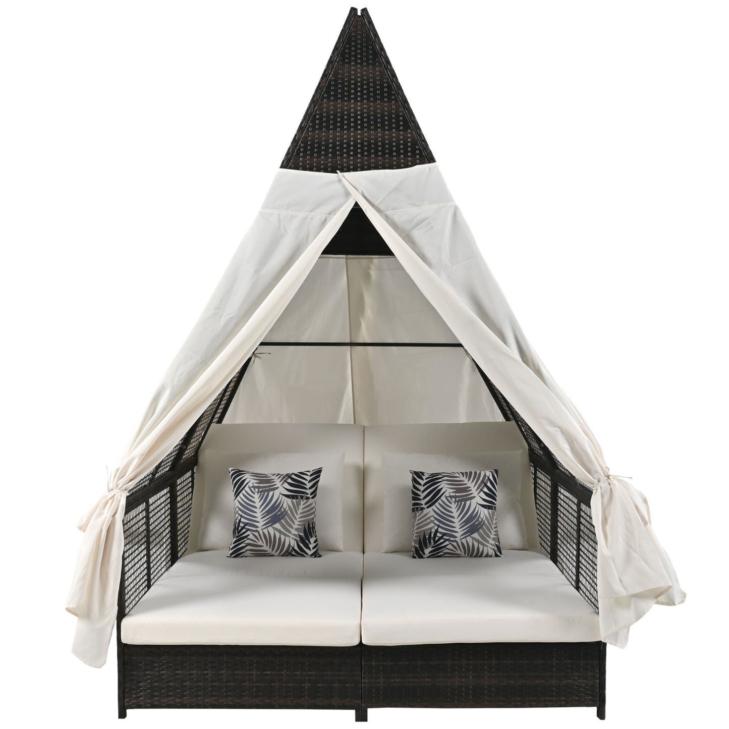 Enchanted Luxe Cream Outdoor Daybed With Backrest And Curtains