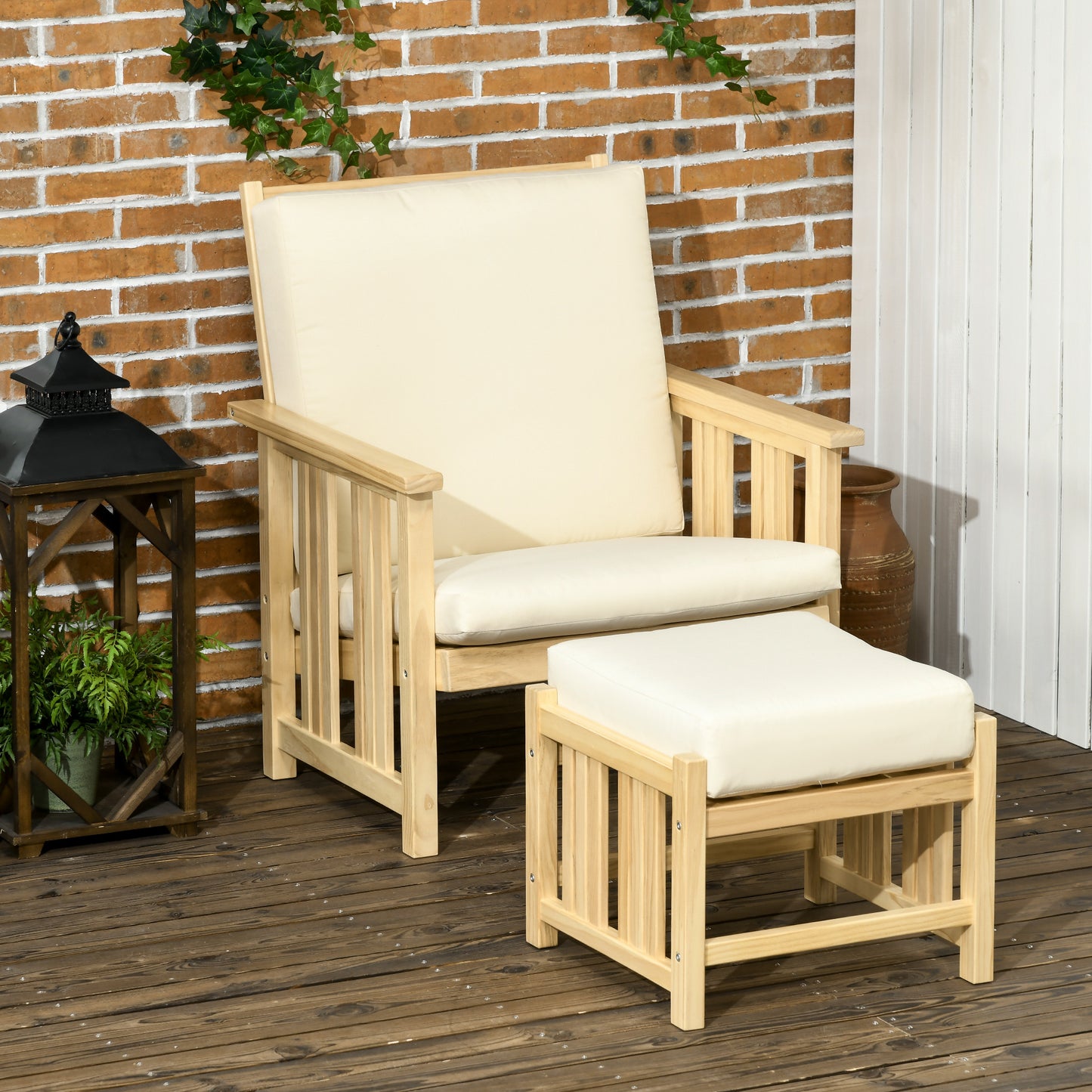Patio Furniture Set - Luxe Two Piece Outdoor Lounge Chair And Ottoman With Cushion