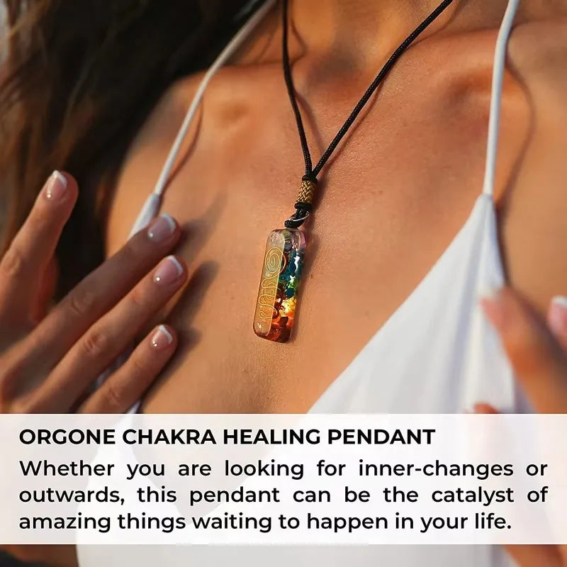 The Enchanted Essence Retro Reiki Crystal Pendant Luminous 7 Chakra Stone Necklace - For Yoga Meditation