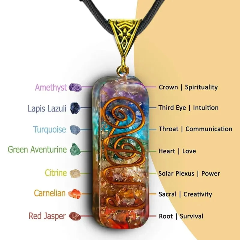The Enchanted Essence Retro Reiki Crystal Pendant Luminous 7 Chakra Stone Necklace - For Yoga Meditation