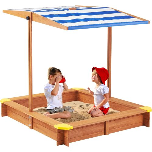 Enchanted 46 Inch Wooden Sandbox With Adjustable Cedar Canopy