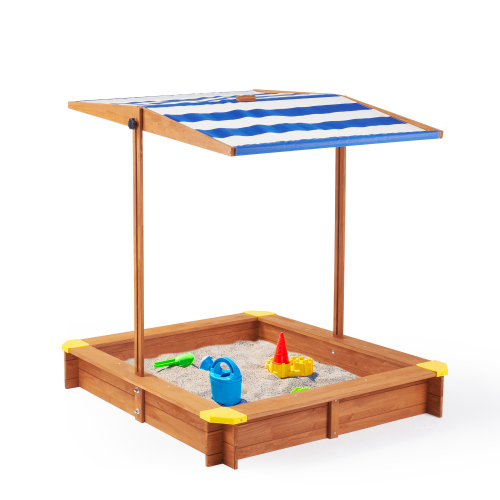 Enchanted 46 Inch Wooden Sandbox With Adjustable Cedar Canopy