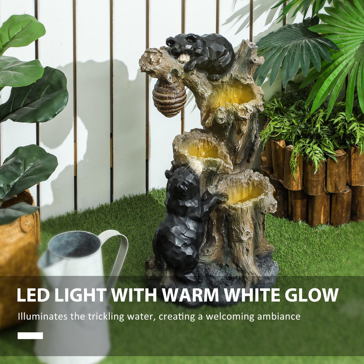 Three Tier Garden Fountain With Bears Beehive Led Lights