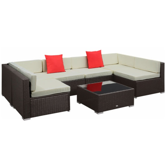 Six-Seat Modular Patio Sectional With Tempered Glass Coffee Table