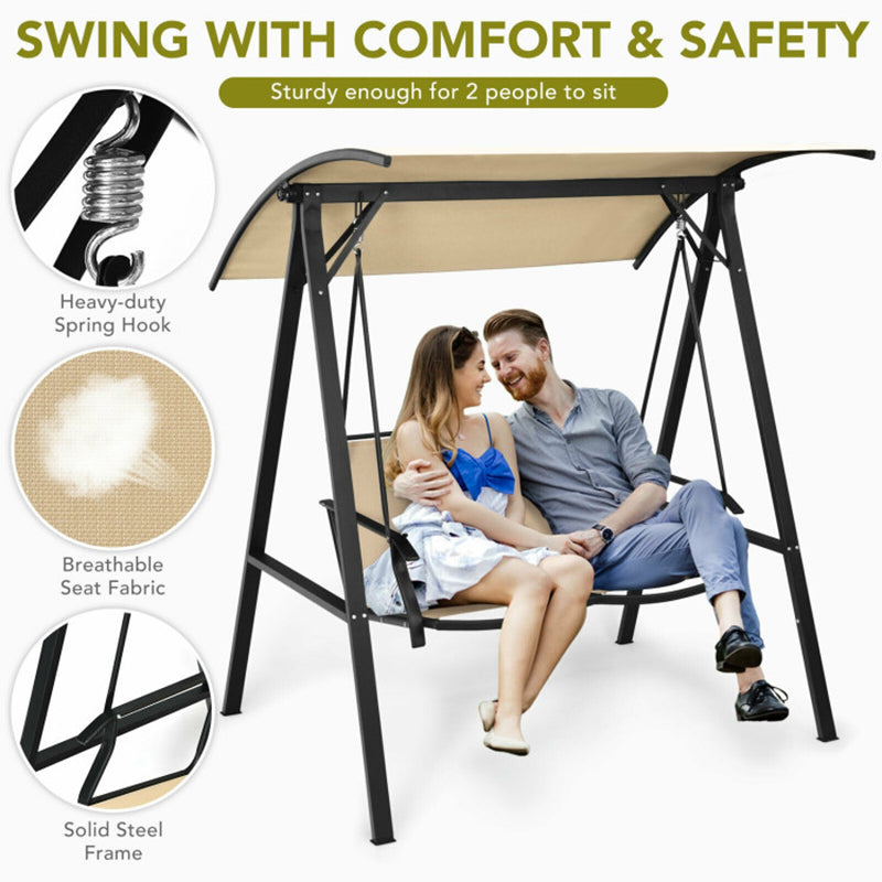 2 Person Patio Swing With Weather Resistant Glider And Adjustable Canopy